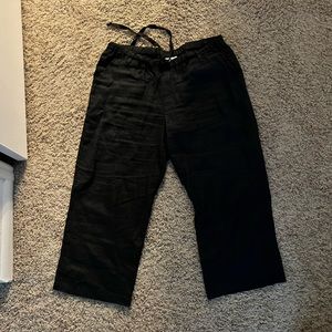 Allen Allen black drawstring linen cropped pants